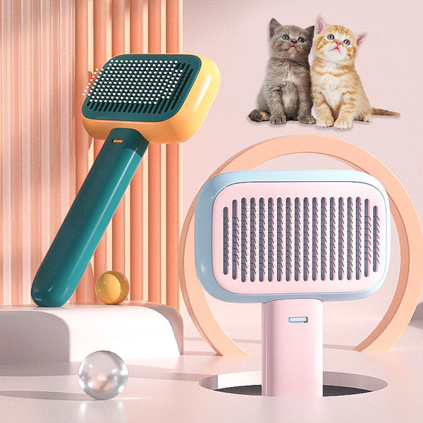 Stainless Steel Pet Grooming Brush - Cat Dog Hair Removal Comb with Massage Function for Detangling and Cleaning